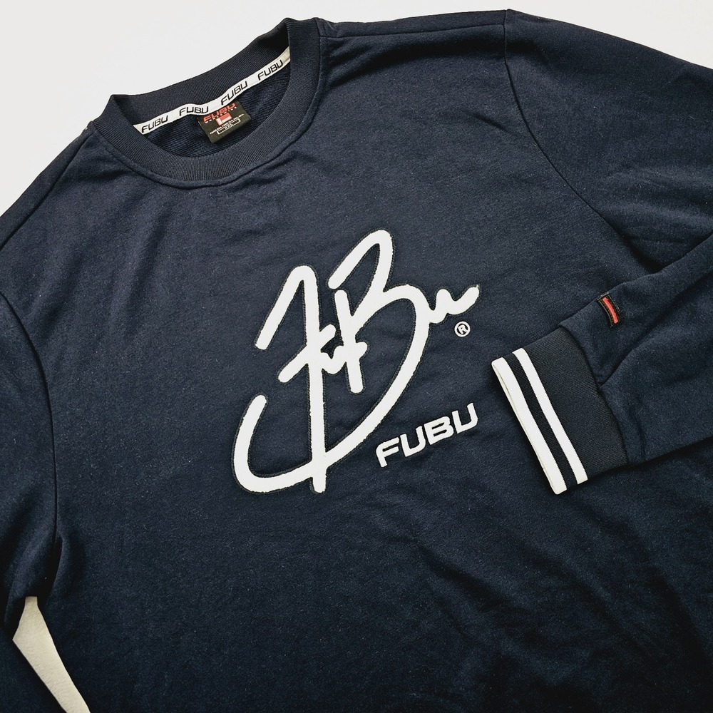 Fubu Mens 2XL‎ Embroidered Logo Pullover Sweatshirt Blue Vintage Y2K Streetwear